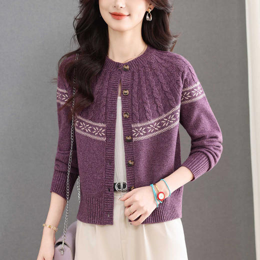 费尔岛风格针织女士开衫，圆领宽松显瘦女装外套CC-101-98641 商品图1