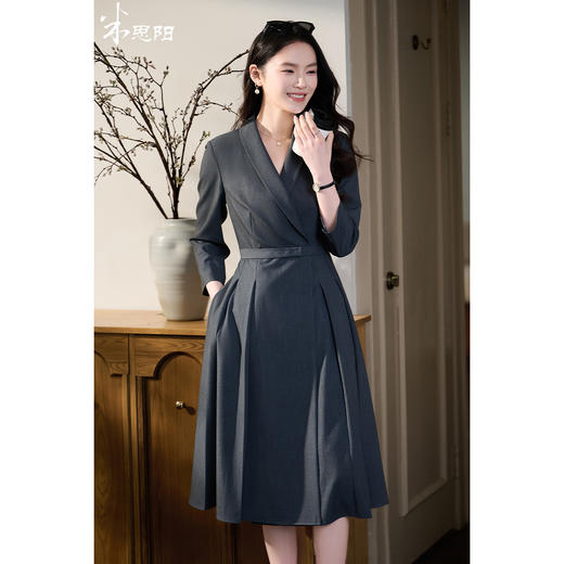 都市精英王妃裙 米思阳2026春季新款青果领通勤OL裙子女修身减龄职场西装连衣裙女1031 商品图0