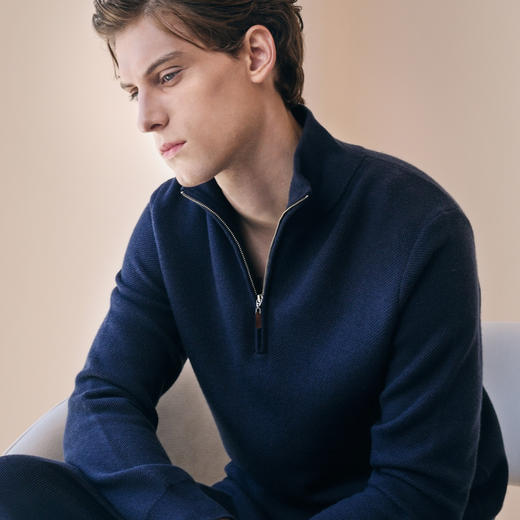 Solo seta男士纯色绵羊毛山羊绒桑蚕丝针织睡衣2026春季保暖上衣 商品图2