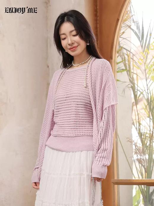 【门店同款】ENJOY春季“柔光芳序”披肩镂空针织上衣 169494173 商品图3