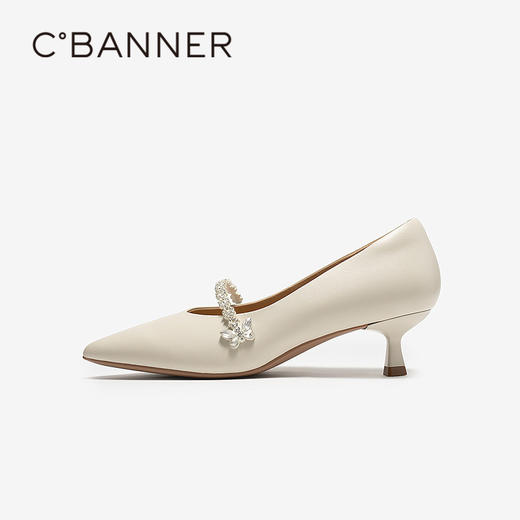 千百度水钻带浅口单鞋女2026春季新款通勤尖头裸色法式细高跟鞋A26125032 商品图2