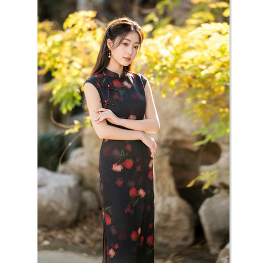 复古中国风长款无袖绫罗缎旗袍，改良新中式日常旗袍裙GX-202608 商品图2