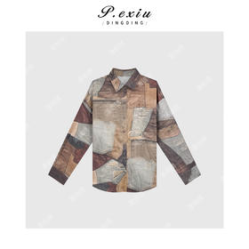 04-6潘依绣丁丁宠粉设计感不规则印花休闲长袖衬衣 Q99365