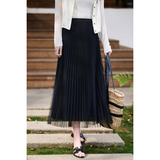 三宅褶皱钢琴裙 轻盈飘逸 米思阳2026春季高级感优雅高腰网纱百褶半身裙女1088 商品图3