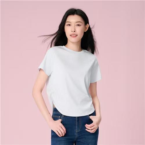 佐丹奴女装26年新款全棉液氨侧抽褶宽松版型短袖T恤衫05326204 商品图0