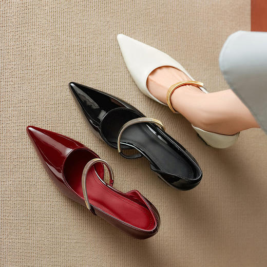 【预售5天】法式尖头高跟鞋气质一字扣，玛丽珍鞋细跟浅口中跟单鞋DB&M6687 商品图1
