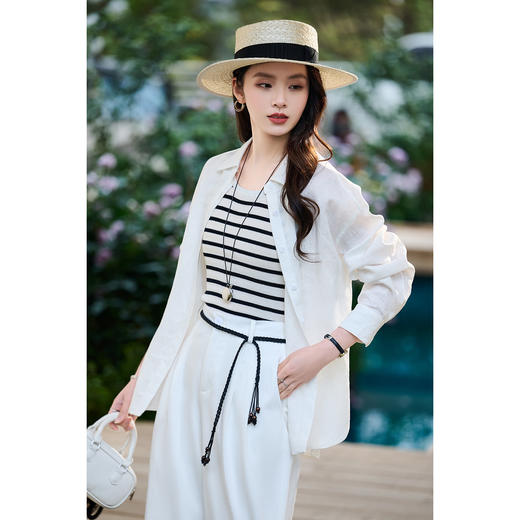 100%亚麻凉感亲肤 米思阳2026春季新品高级气质轻薄OL上衣轻熟法式小众外搭衬衫女6132 商品图2