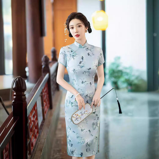 ZAYS2026春季中长丝绸旗袍民国风复古素雅印花气质优雅短袖改良年轻款 商品图2