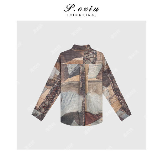 04-6潘依绣丁丁宠粉设计感不规则印花休闲长袖衬衣 Q99365 商品图1