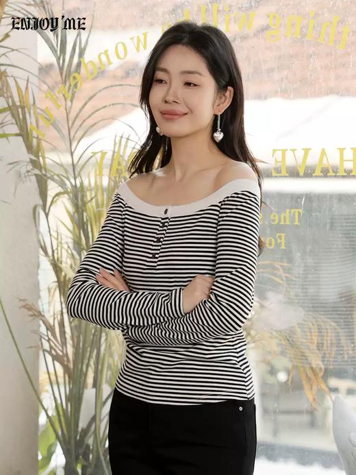 【门店同款】ENJOY春季“柔权主义”一字肩条纹T 169649657 商品图1