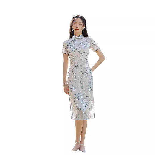 ZAYS2026夏季中长少女年轻款旗袍日常修身复古立领短袖淑女连衣裙旗袍 商品图4