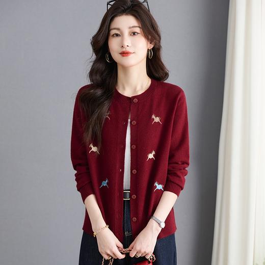 圆领刺绣针织开衫，纽扣毛衣外套修身显瘦上衣CC-103-C8125 商品图2