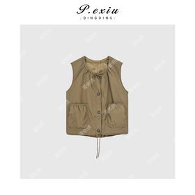 A008潘依绣丁丁宠粉韩系工装风抽绳无袖马甲Q70993