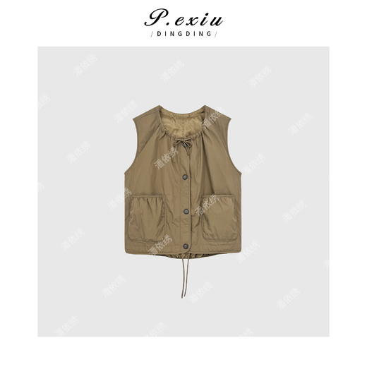 A008潘依绣丁丁宠粉韩系工装风抽绳无袖马甲Q70993 商品图0