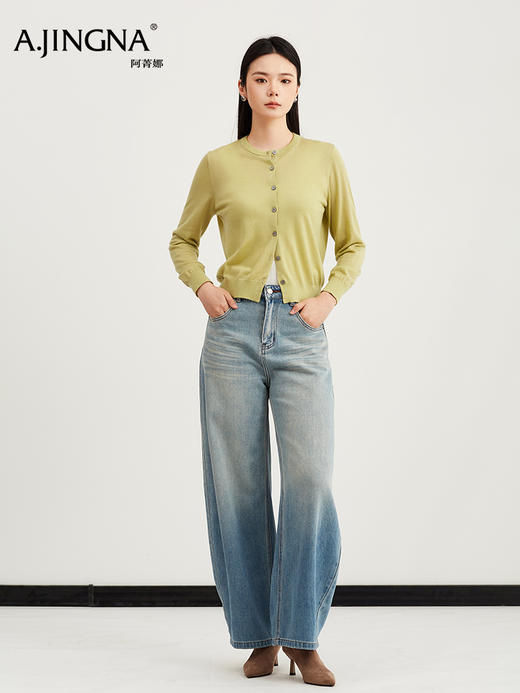 【圆领罗纹】阿菁娜春季新款温柔显白开衫低饱和度色系不挑肤小圆领罗纹包边自带柔光气质滤镜F31C318006 商品图1