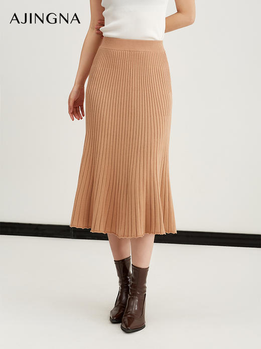 【商场同款】阿菁娜羊毛桑蚕丝百褶A字伞状半身裙A28Q313023 商品图2