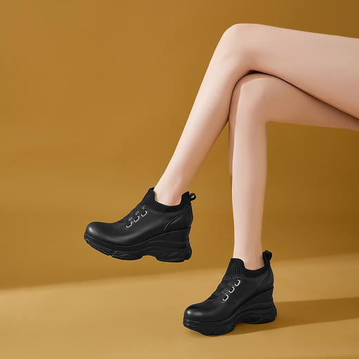 【预售7天】春秋深口小个子厚底增高坡跟单鞋头层牛皮单鞋SMQ&6063 商品图1