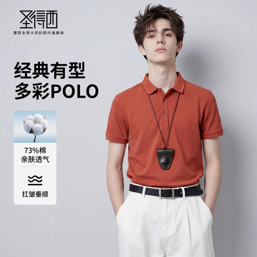 【含棉】圣得西男士帅气短袖polo衫2026新款春季舒适商务翻领上衣 商品图1