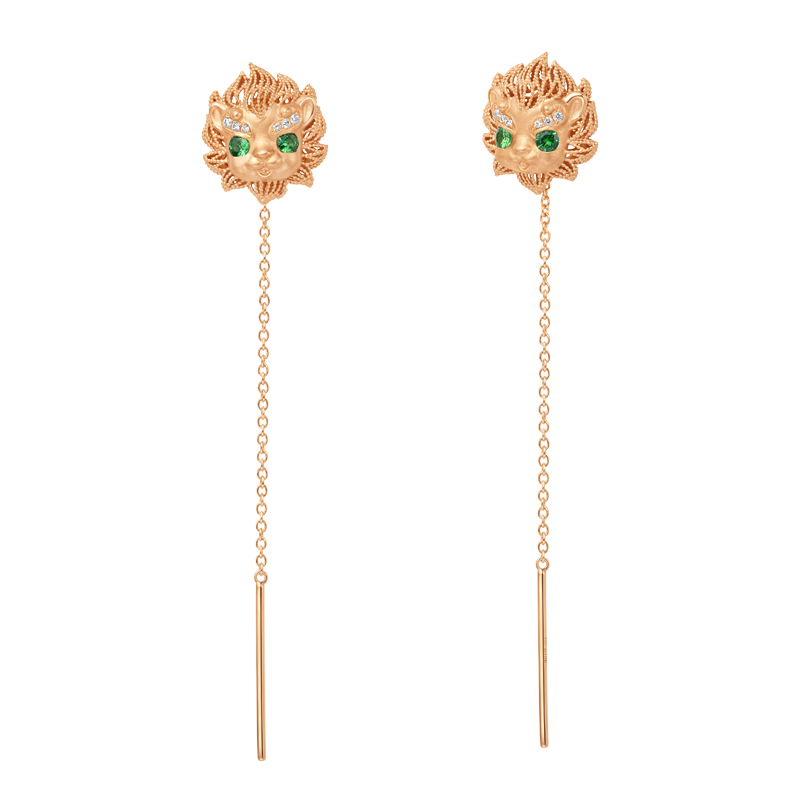 [醒狮系列] 18K玫瑰金镶嵌钻石祖母绿耳饰#醒醒