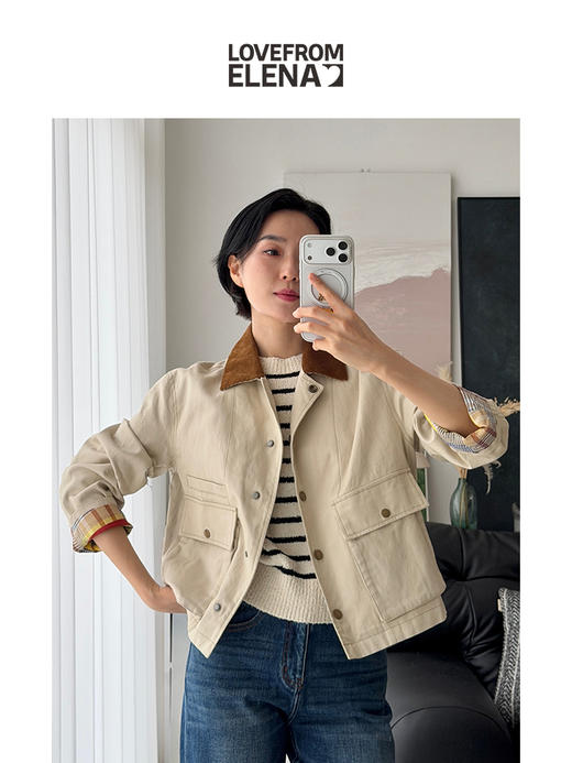 「工厂团购上新」春款外套 拼接翻领复古工装夹克ZCJ24331 商品图0