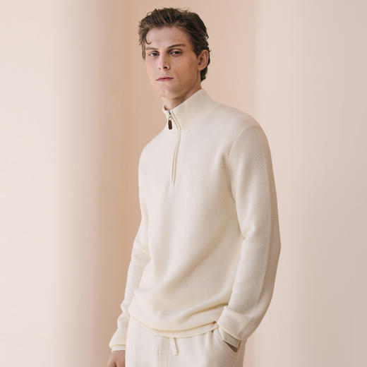 Solo seta男士纯色绵羊毛山羊绒桑蚕丝针织睡衣2026春季保暖上衣 商品图3