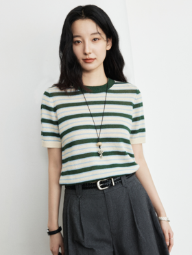 法式文艺 条纹套头毛衫FCG1WST084