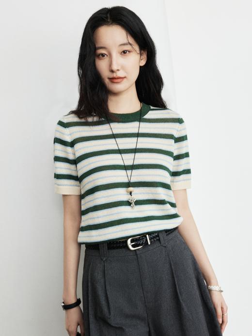 法式文艺 条纹套头毛衫FCG1WST084 商品图0