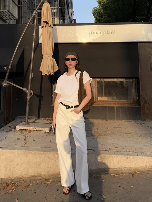 一年四季超软棉牛仔直筒窄腿奶油白牛仔裤 商品图3