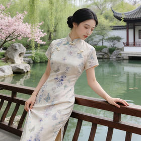国风中式长款改良旗袍，年轻款女复古修身短袖日常可穿GX-362603