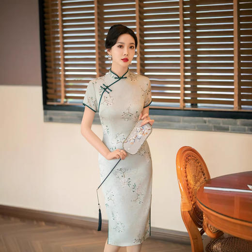 ZAYS2026夏新品改良丝绸双层中长旗袍新中式优雅气质日常旗袍 商品图2