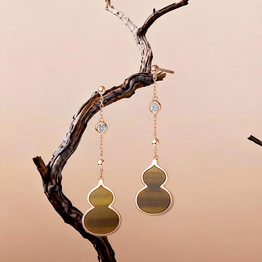 ［东方幸趣］18K玫瑰金虎睛石镶钻耳饰#岱川 商品图3