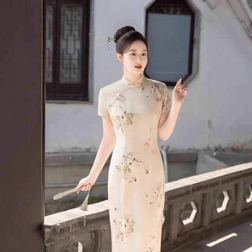 ZAYS夏新款丝绸提花改良旗袍日常气质素雅年轻款中长旗袍 商品图2