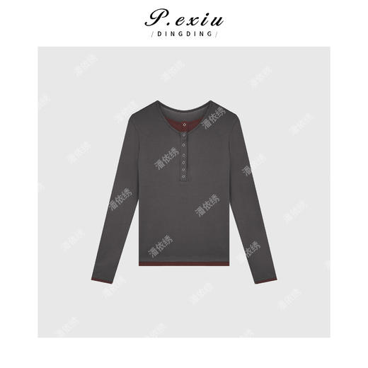 A008潘依绣丁丁宠粉韩系氛围感假两件撞色长袖Q33047 商品图0