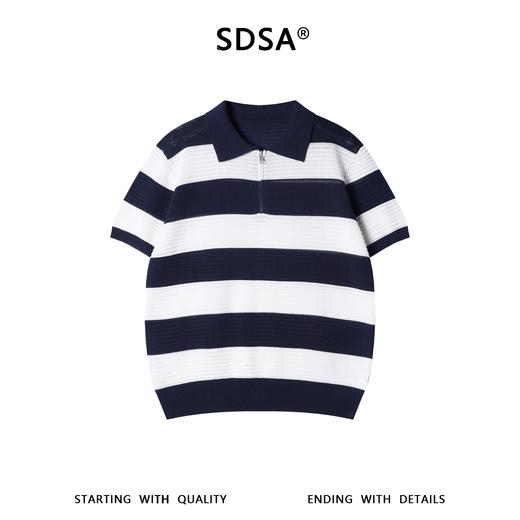 266099SDSA男装2026新款日系简约条纹针织polo肌理透气设计感宽松短袖 商品图1