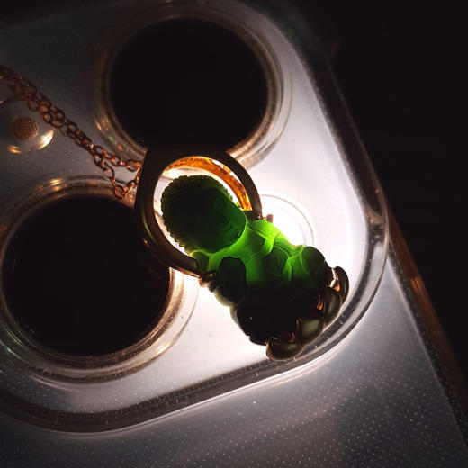 【天然正品】A货翡翠AU750黄金镶天然细腻冰种宝宝佛墨翠吊坠项链19.2*10.0*4.7MM（戒圈可改）链长：45CM（长度可调节）300126NJM04 商品图6