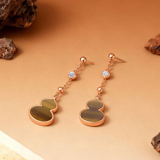 ［东方幸趣］18K玫瑰金虎睛石镶钻耳饰#岱川 商品图1