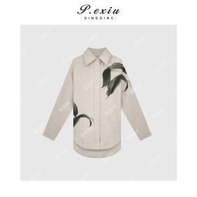 04-6潘依绣丁丁宠粉韩系极简风印花立领长袖衬衣Q80642