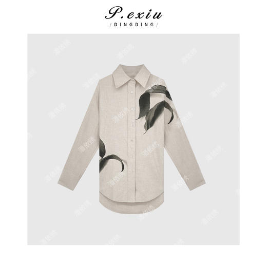 04-6潘依绣丁丁宠粉韩系极简风印花立领长袖衬衣Q80642 商品图0