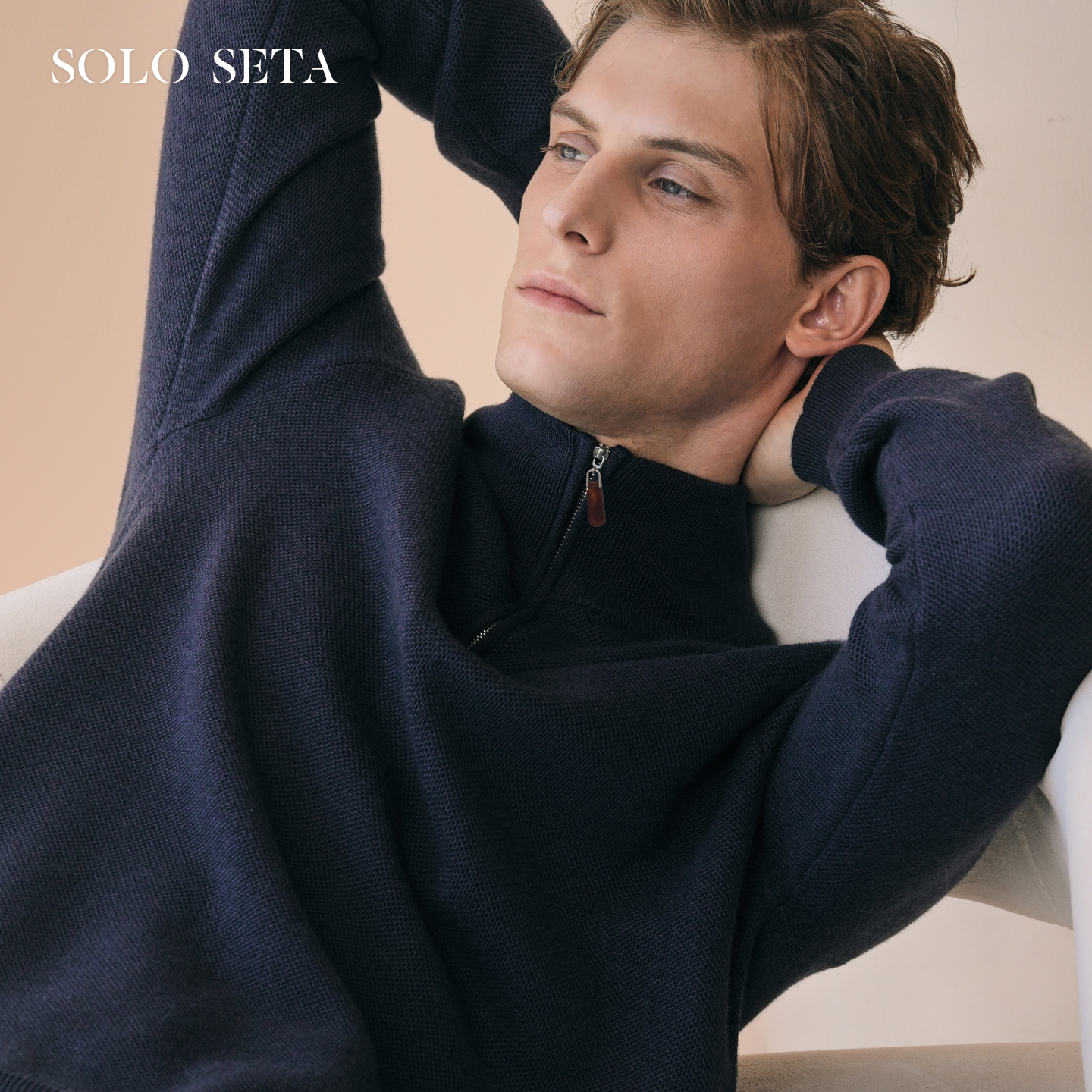 Solo seta男士纯色绵羊毛山羊绒桑蚕丝针织睡衣2026春季保暖上衣