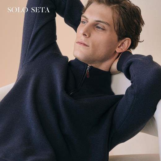 Solo seta男士纯色绵羊毛山羊绒桑蚕丝针织睡衣2026春季保暖上衣 商品图0