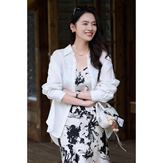 100%亚麻凉感亲肤 米思阳2026春季新品高级气质轻薄OL上衣轻熟法式小众外搭衬衫女6132 商品图1