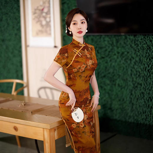 ZAYS2026春夏新品中长花罗香云纱旗袍日常中老年气质立领短袖旗袍 商品图3