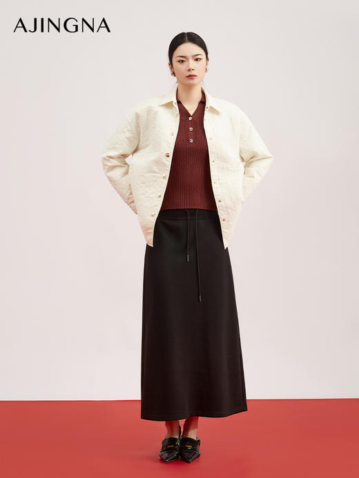 【绗缝外套】阿菁娜春季新款设计感绗缝外套金属浮雕纽扣鲜亮点睛棉服单排扣拉长身形比例A31C115001 商品图4