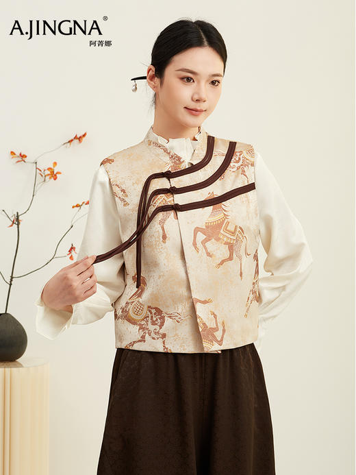 【龙纹骏马】阿菁娜新款提花盘扣马甲龙纹骏马图案中式设计立领无袖叠穿收藏级宝藏F30D203030 商品图0