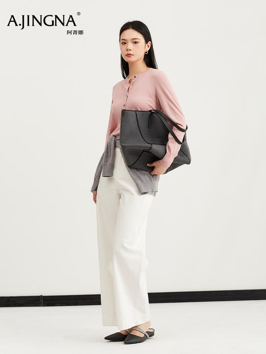 【圆领罗纹】阿菁娜春季新款温柔显白开衫低饱和度色系不挑肤小圆领罗纹包边自带柔光气质滤镜F31C318006 商品图2