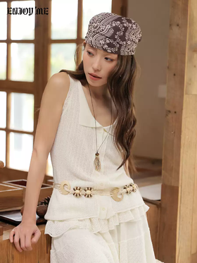 【门店同款】ENJOY春季“序光之旅”钩花小翻领针织马夹 169443801