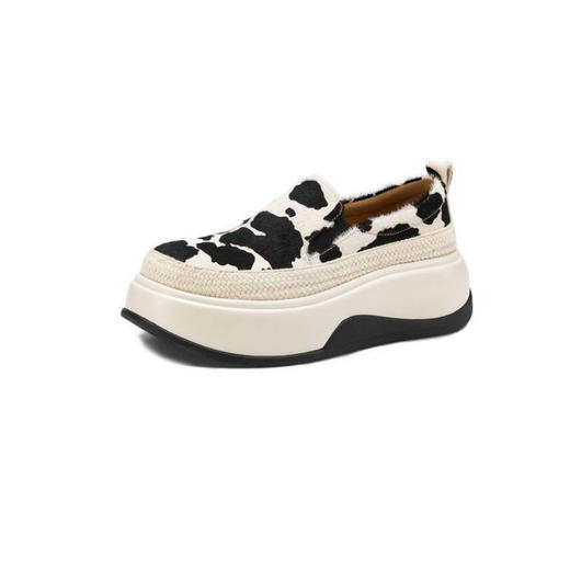 【预售5天】新款真皮厚底马毛拼色乐福鞋女休闲坡跟松糕底圆头懒人单鞋TYMXY&1665 商品图4