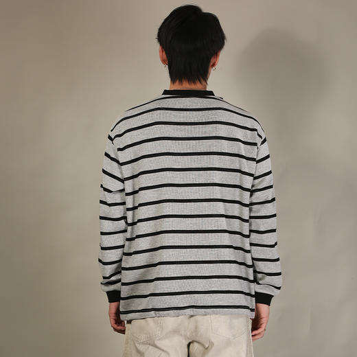 DRONKOO 2026 圆领V领拉链撞T恤宽条纹薄卫衣 商品图4