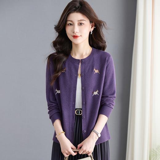 圆领刺绣针织开衫，纽扣毛衣外套修身显瘦上衣CC-103-C8125 商品图1