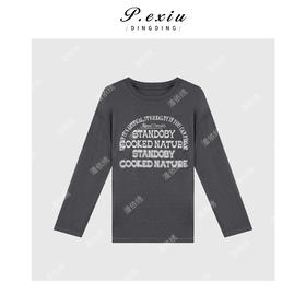 A008潘依绣丁丁宠粉韩系简约印花长袖T恤Q1627